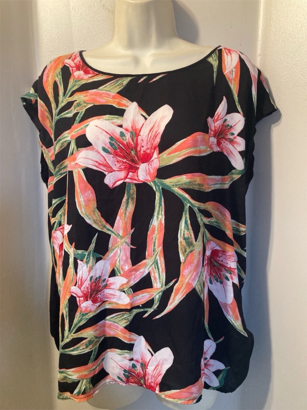 Reitmans Black Top with Pink Floral Print